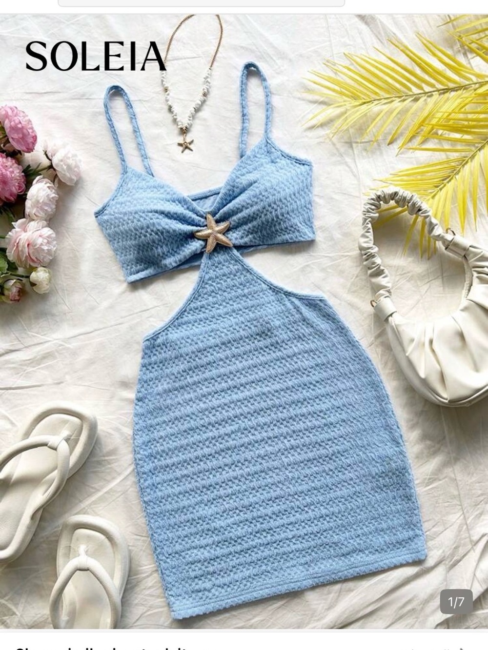 SHEIN Light Blue Cutout Knit Mini Dress with Starfish Accent